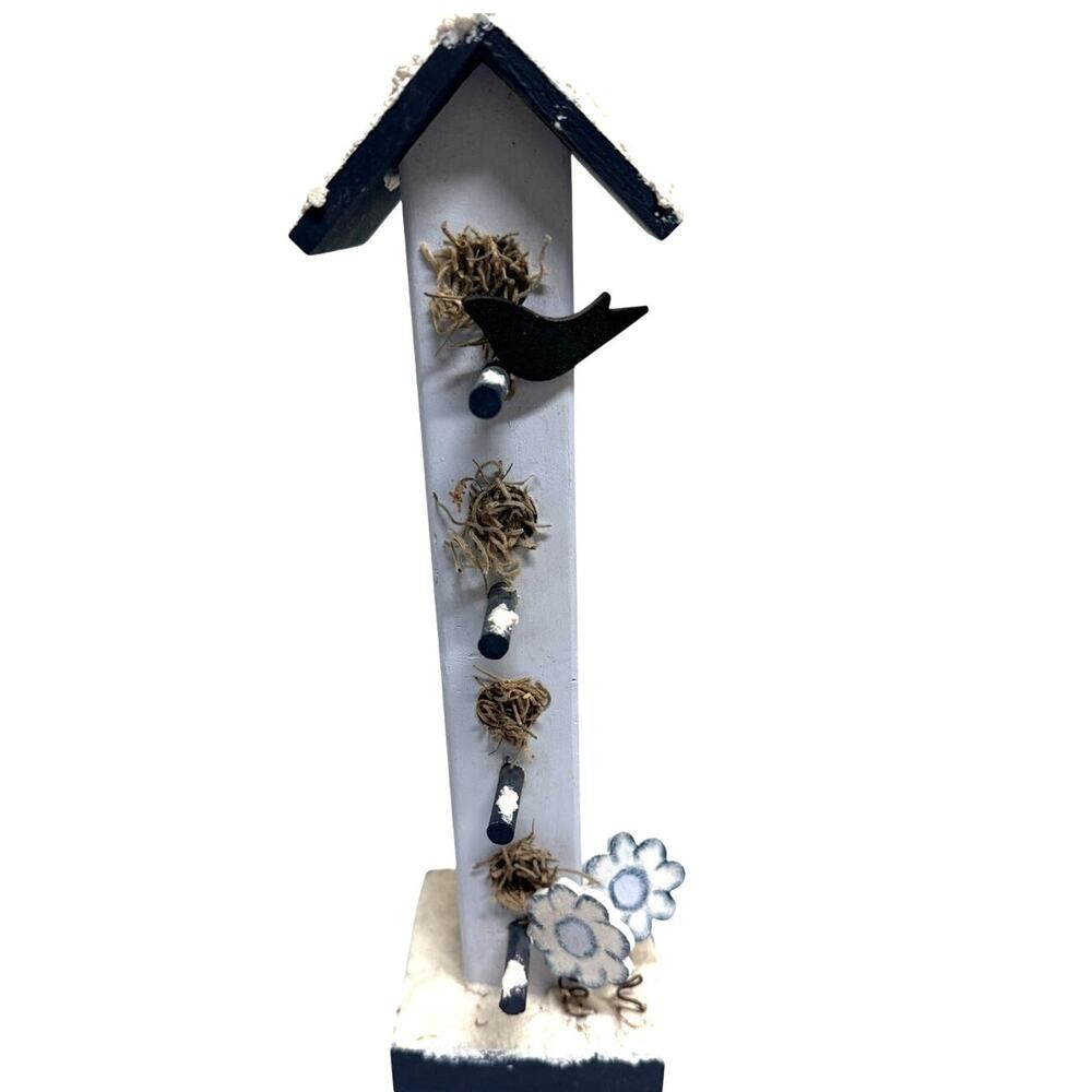 SKU3211 Handmade Vintage Birdhouse Snow Covered Folk Art Garden Decor 10.5"